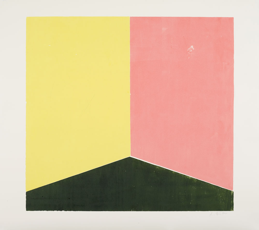 Woodcut by Andrea Büttner: abstract composition in dark tones (2010s)